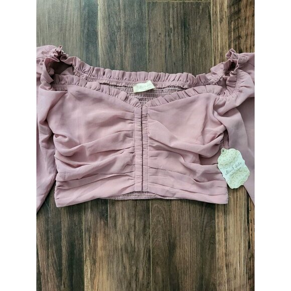 New Pink Chiffon Long Puff Sleeve Crop Corset Top Altar'd State Sz L Coquette - Picture 2 of 7